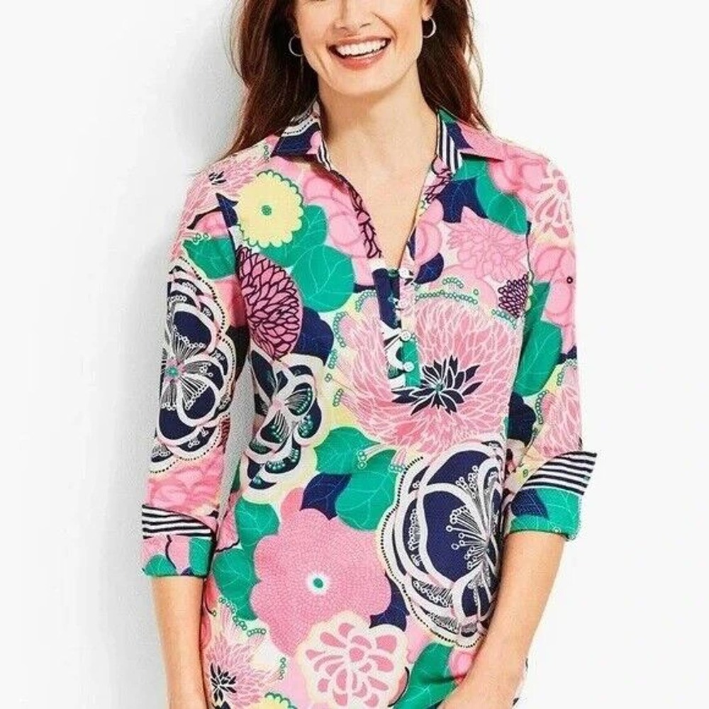 Talbots Floral Popover Textured Lightweight Top Pink Women's Plus Size 2X H14153 - Picture 1 of 12